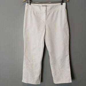 Magaschoni Crop Pants 6 Summer Spring White Eyelet Coastal Vacation